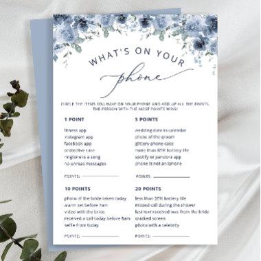 Dusty Blue What's On Your Phone Bridal Game Invitations