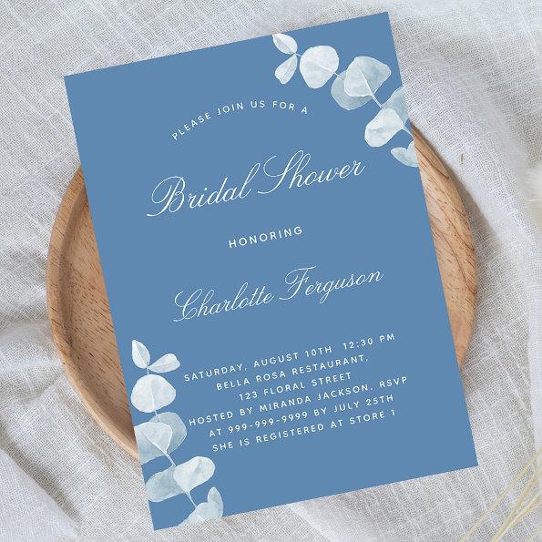 Dusty blue white eucalyptus bridal shower Invitations