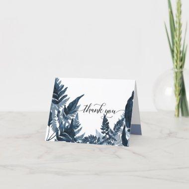 Dusty Blue White Fern Frond Bridal Thank You Note