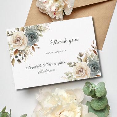 Dusty Blue White Floral Botanical Greenery Wedding Thank You Invitations