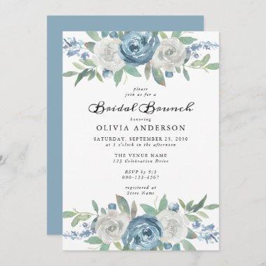 Dusty Blue & White Floral Bridal Brunch Invitations