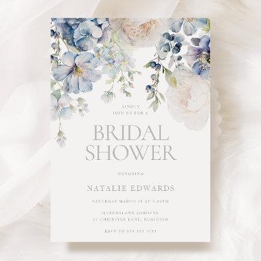 Dusty Blue & White Floral Bridal Shower Invitations