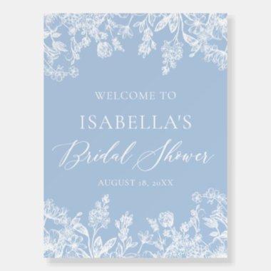 Dusty Blue White Floral Bridal Shower Welcome Sign