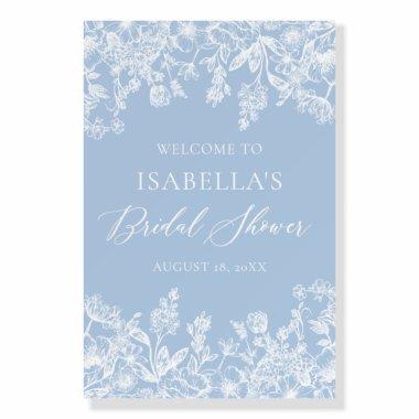 Dusty Blue White Floral Bridal Shower Welcome Sign