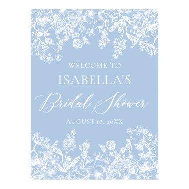 Dusty Blue White Floral  Welcome Sign