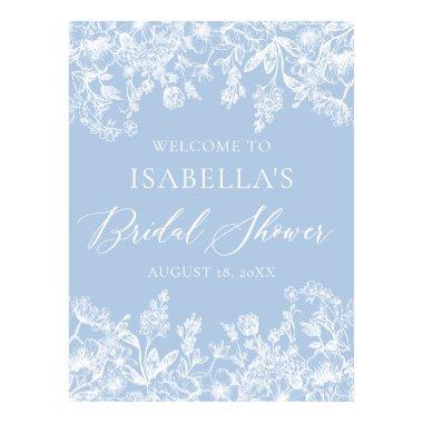 Dusty Blue White Floral Bridal Shower Welcome Sign