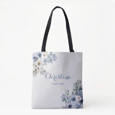 Dusty Blue White Floral Bride Tribe Tote Bag