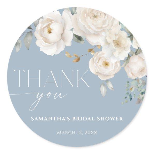 Dusty blue white floral elegant  classic round sticker