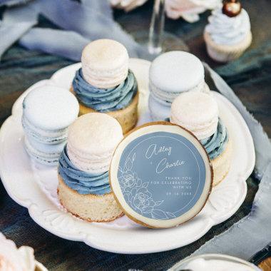 Dusty Blue & White Modern Botanical Wedding Favor Sugar Cookie