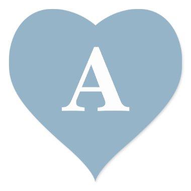 Dusty Blue White Monograms Simple Bridal Shower Heart Sticker