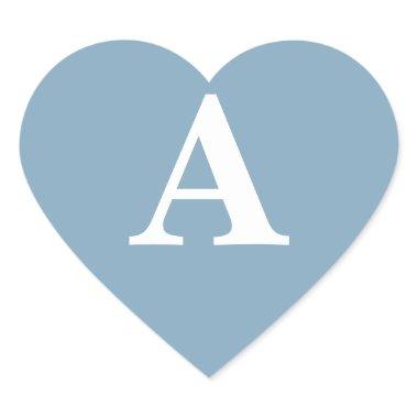 Dusty Blue White Monograms Simple  Heart Sticker