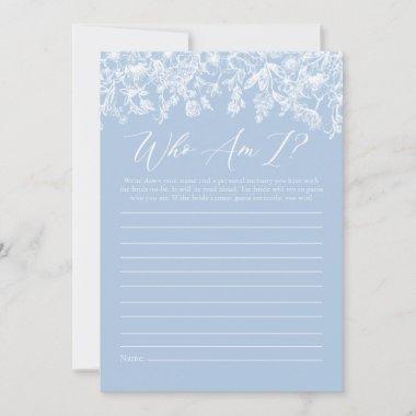 Dusty Blue Who Am I Bridal Shower Game Invitations