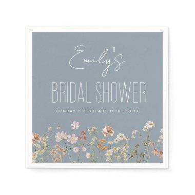 Dusty Blue Wildflower Boho Bridal Shower In Bloom Napkins