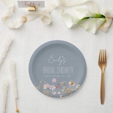 Dusty Blue Wildflower Boho Bridal Shower In Bloom Paper Plates