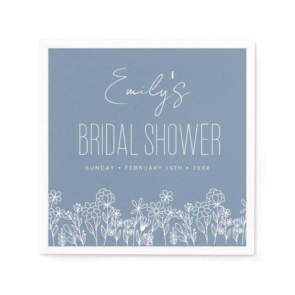 Dusty Blue Wildflower Boho Bridal Shower Napkins
