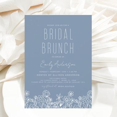 Dusty Blue Wildflower Bridal Brunch Bridal Shower Invitations
