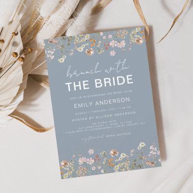 Dusty Blue Wildflower Bridal Brunch Invitations
