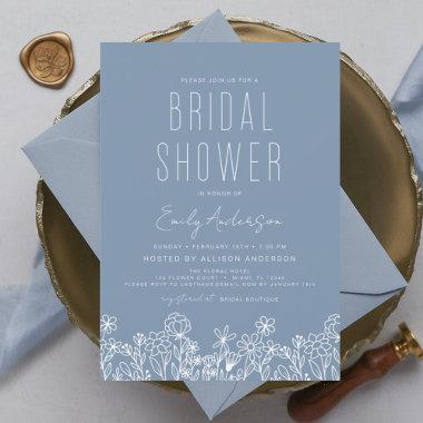 Dusty Blue Wildflower Bridal Shower Elegant Invitations