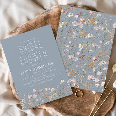 Dusty Blue Wildflower Bridal Shower Invitations