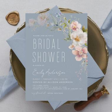 Dusty Blue Wildflower Bridal Shower Invitations Flyer