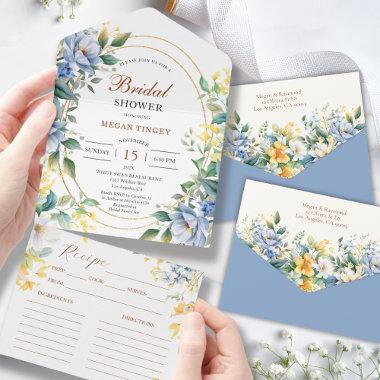 Dusty Blue Wildflower Bridal Shower Recipe All In One Invitations