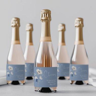 Dusty Blue Wildflower  Sparkling Wine Label