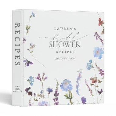 Dusty Blue Wildflower Floral Bridal Shower Recipe 3 Ring Binder