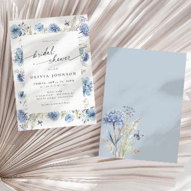 Dusty Blue Wildflower Frame Bridal Shower Invitations