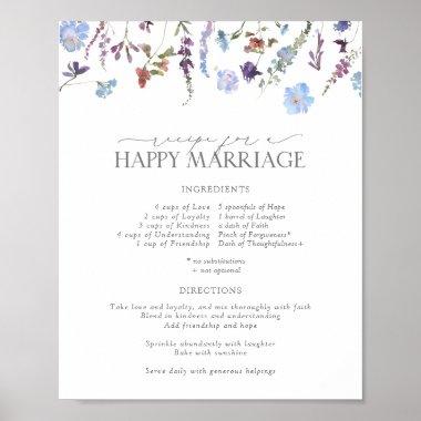 Dusty Blue Wildflower Recipe for a Happy Marriage Poster