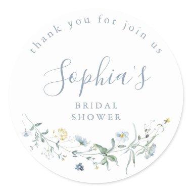 Dusty Blue Wildflower Rustic Boho  Classic Round Sticker