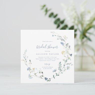 Dusty Blue Wildflower Rustic Boho Bridal Shower Invitations
