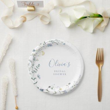 Dusty Blue Wildflower Rustic Boho  Paper Plates
