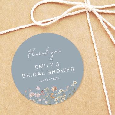 Dusty Blue Wildflower Thank You Bridal Shower Classic Round Sticker