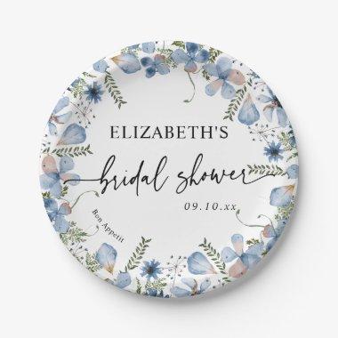 Dusty Blue Wildflowers Bridal Shower Paper Plates