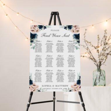 Dusty Blush Navy Blue Floral Wedding Seating Chart Foam Board
