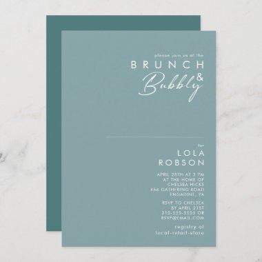 Dusty Boho Blue & Green Brunch and Bubbly Shower Invitations
