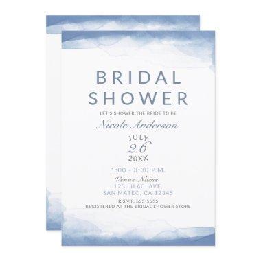 Dusty Cornflower Blue Watercolor Bridal Shower Invitations