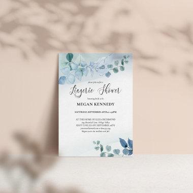 Dusty Eucalyptus Blue Botanical Lingerie Shower Invitations