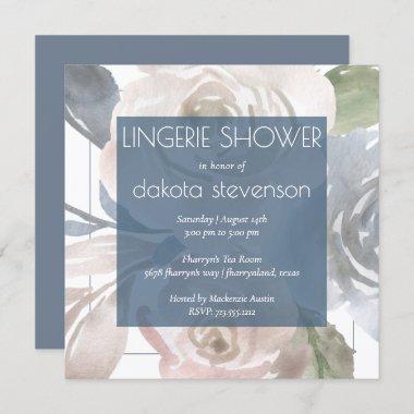 Dusty Floral | Smoky Pastel Blue Lingerie Shower Invitations