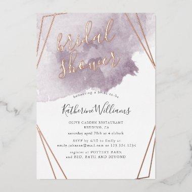 Dusty Gold and Mauve Bridal Shower Foil Invitations