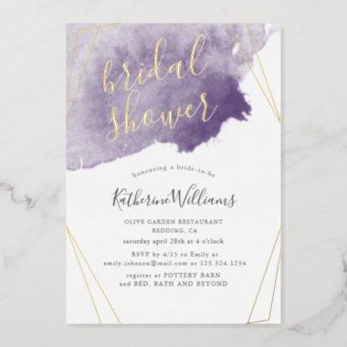 Dusty Gold and Purple Bridal Shower Foil Invitations