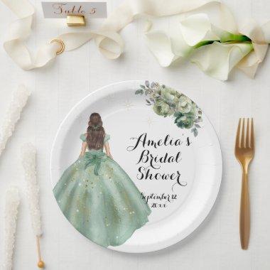 Dusty Green Gold Glitter Dress  Paper Plates