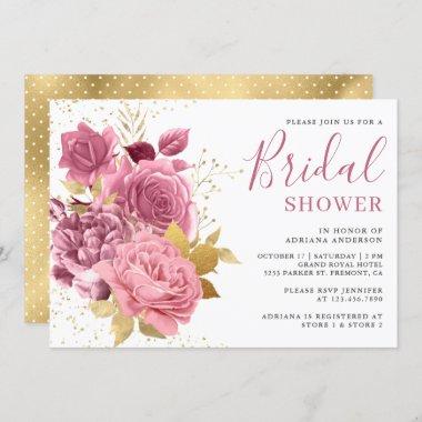 Dusty Mauve Pink Floral Rose Bridal Shower Invitations