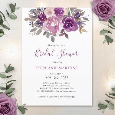 Dusty Mauve Purple Blush Botanical Bridal Shower Invitations