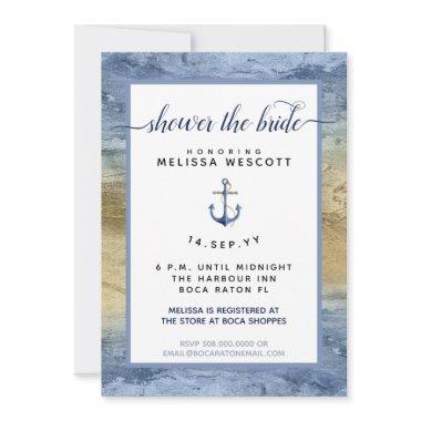 Dusty Nautical Blue Gold Watercolor