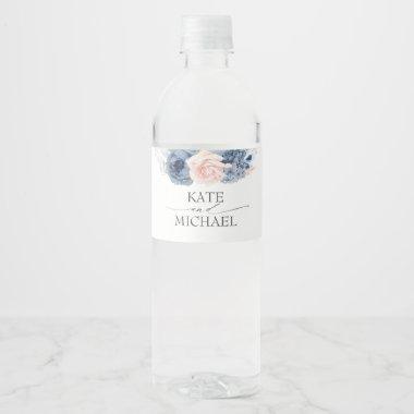 Dusty Navy Blue and Blush Pink Floral Water Bottle Label