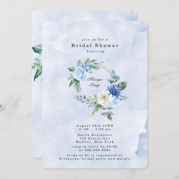 Dusty Navy Blue Floral Bridal Shower Invitations