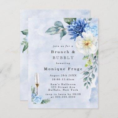 Dusty Navy Blue Floral Brunch & Bubbly Invites