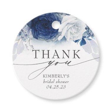 Dusty Navy Blue Flowers Bridal Shower Thank You Favor Tags