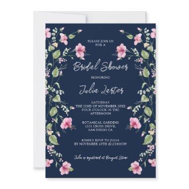 Dusty Navy Blue Pink Hibiscus Bloom
